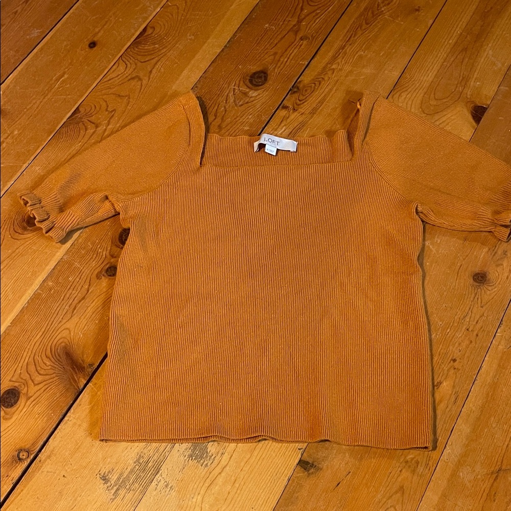 LOFT Burnt Orange Ribbed Blouse